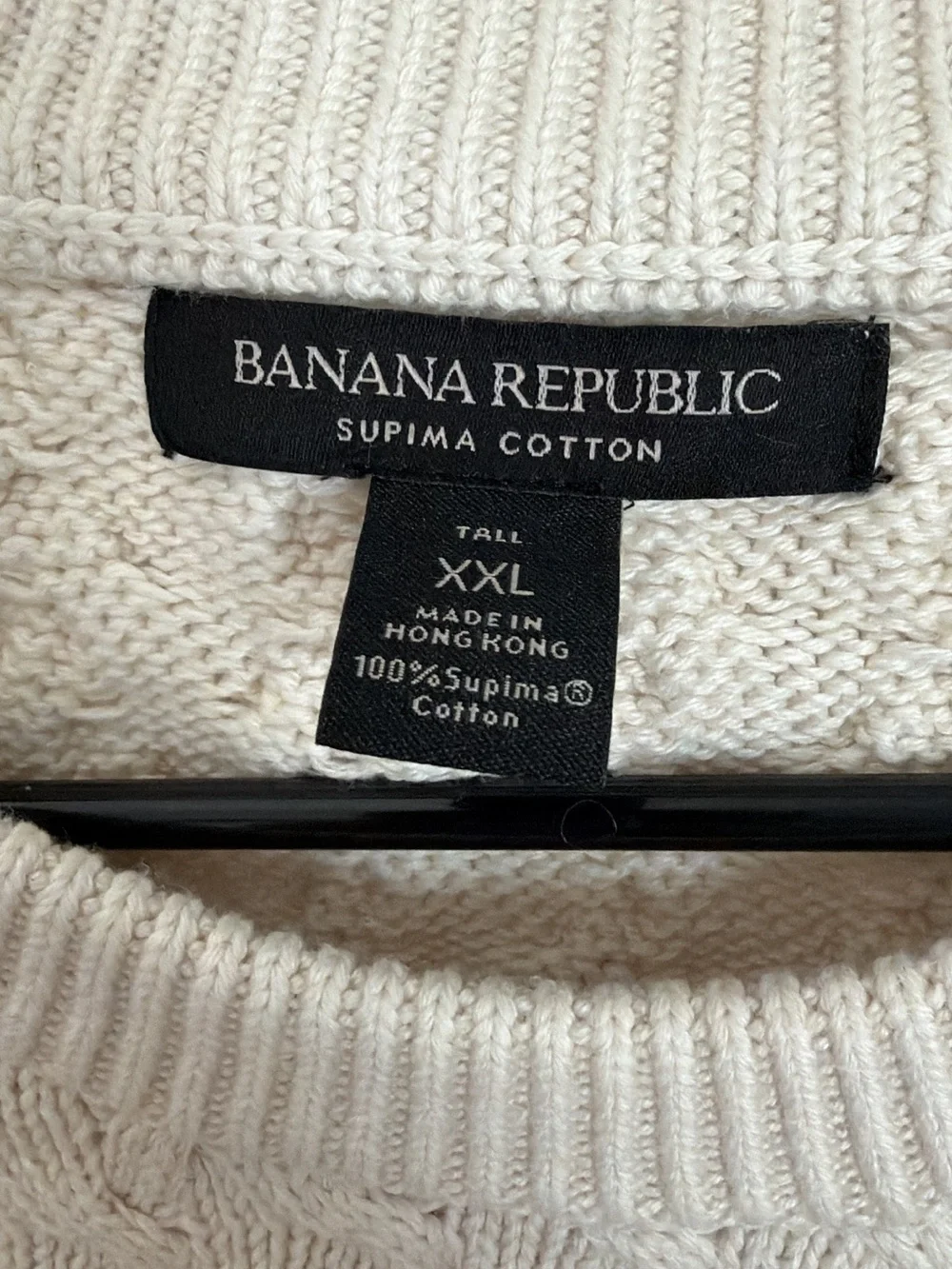 Banana Republic Men’s Cream Supima Cotton Cable Knit Crewneck Sweater - Size XXL